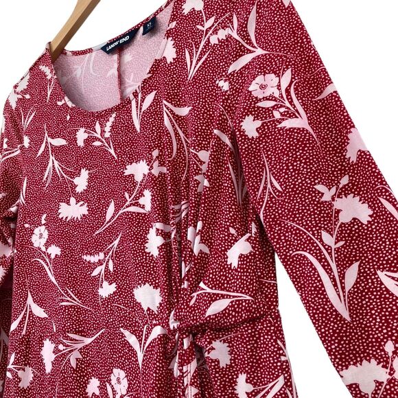 Lands' End Women's Red Pima Cotton Long Sleeve Side Knotted A-Line Dress Size XS - Picture 9 of 12